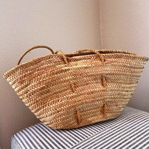 Vintage Straw Beach Bag with Long Handles